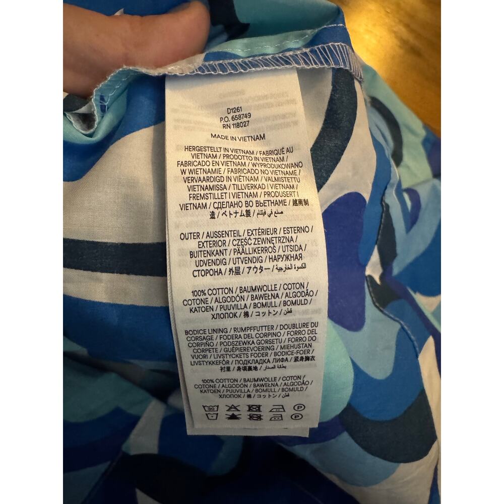 Boden Blue Abstract V-Neck Belted Midi Dress Fit & Flare‎ Sleeveless Size 14R - Picture 12 of 12